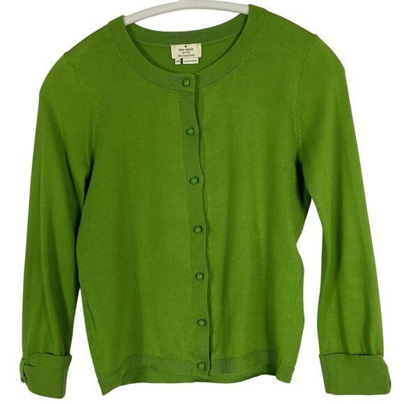 Kate Spade Live Colorfully Green Bow-Sleeve Cardigan Sweater, XS, Cotton - Picture 1 of 8